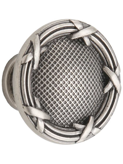 Delphi Ribbon and Reed Decorative Knob - 1 1/4 inch Diameter in Antique Pewter.